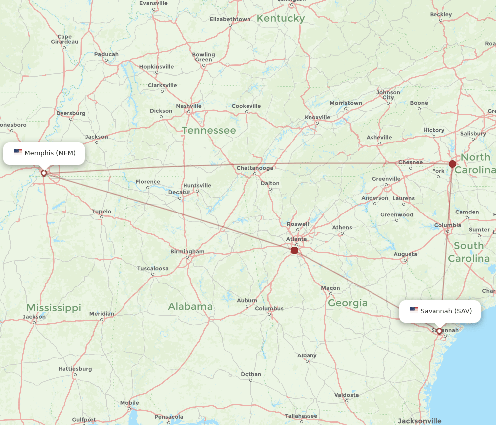 SAV-MEM flight routes