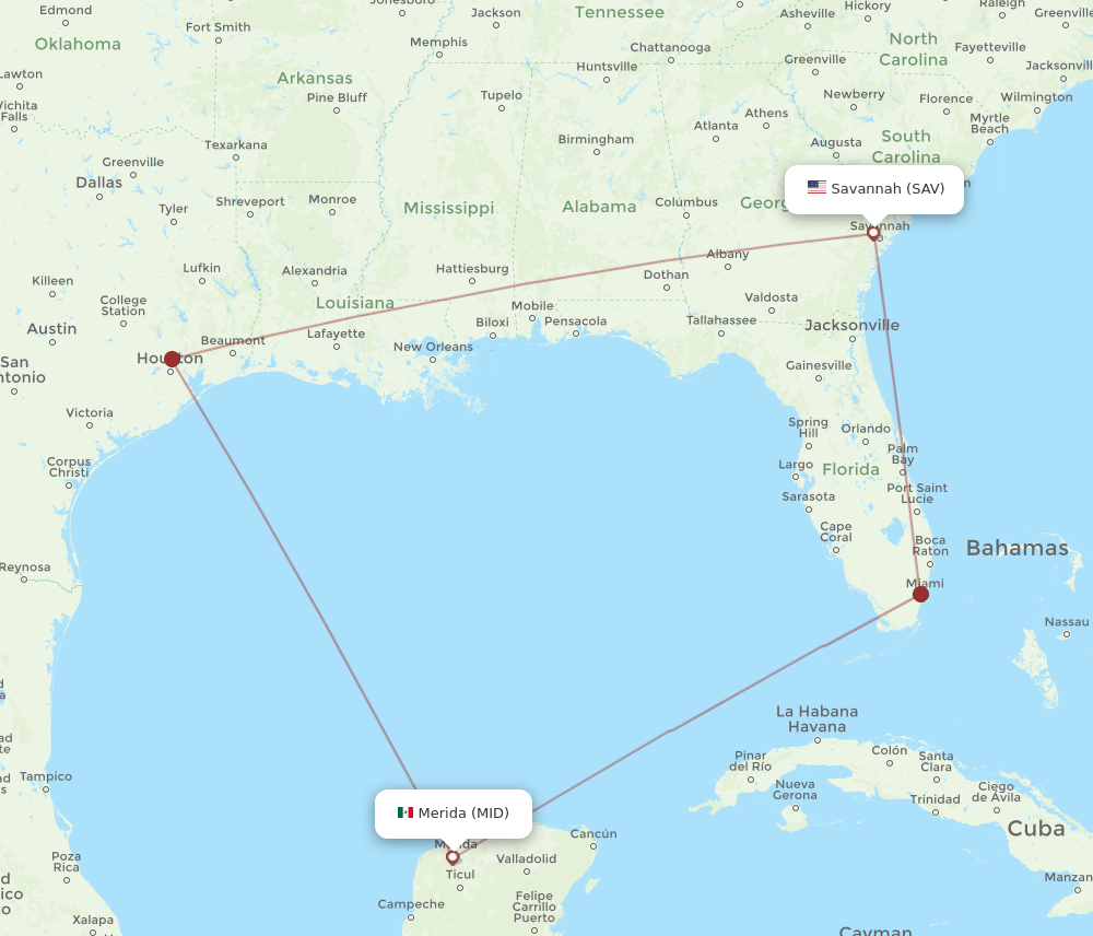SAV-MID flight routes