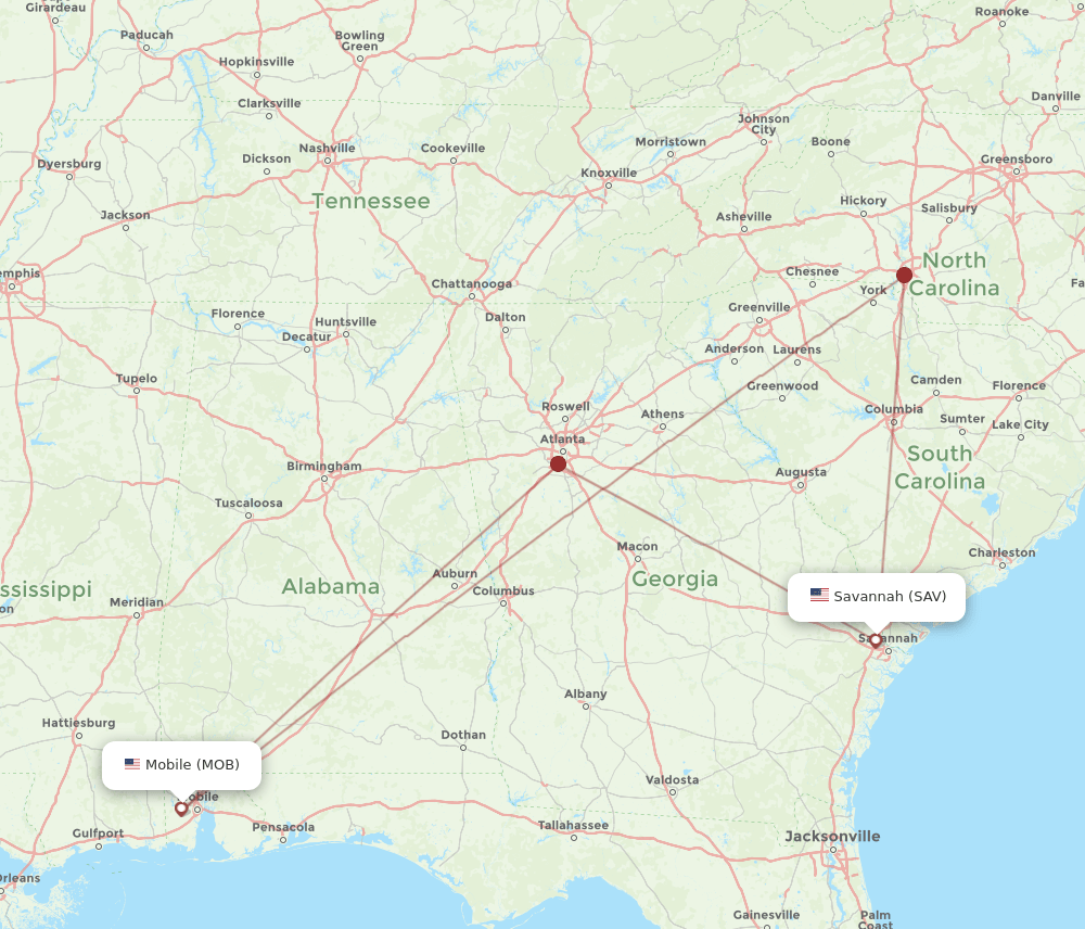 SAV-MOB flight routes