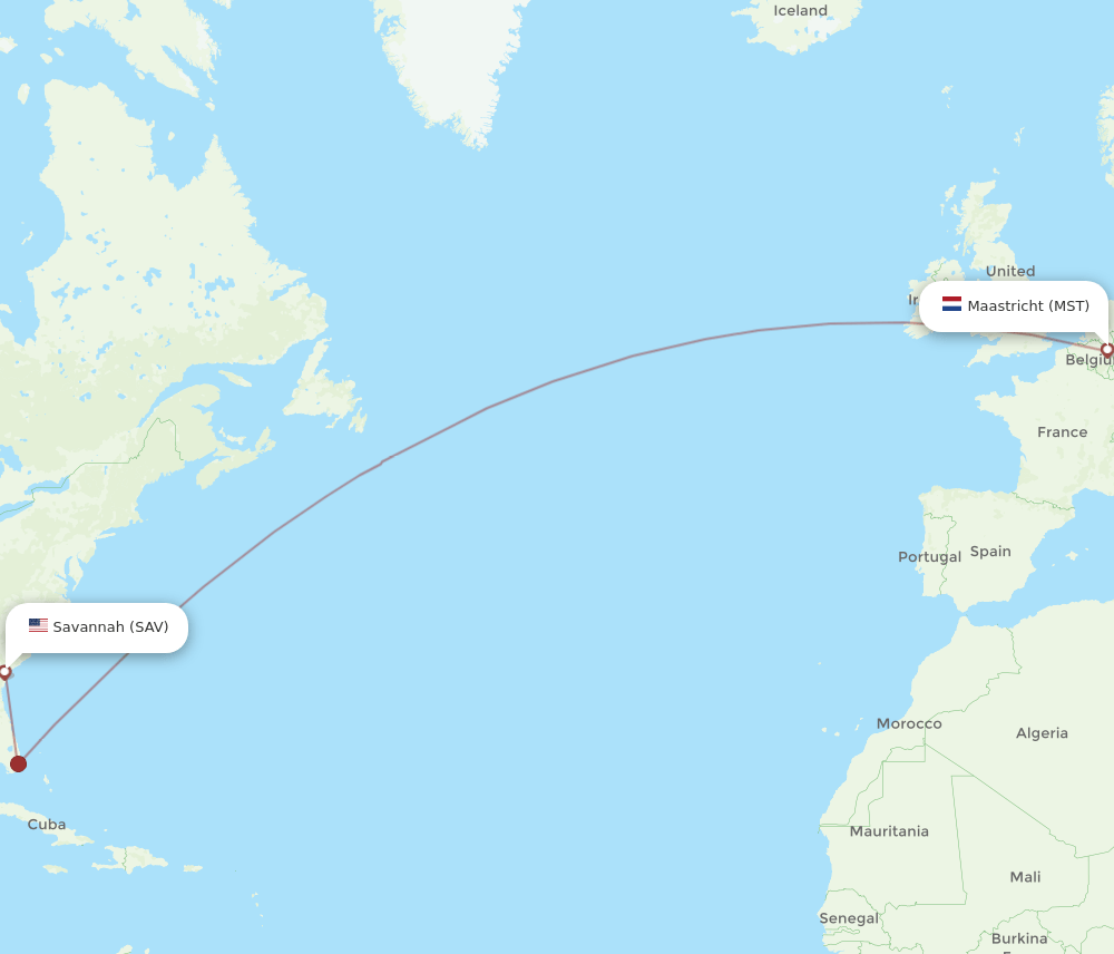 SAV-MST flight routes