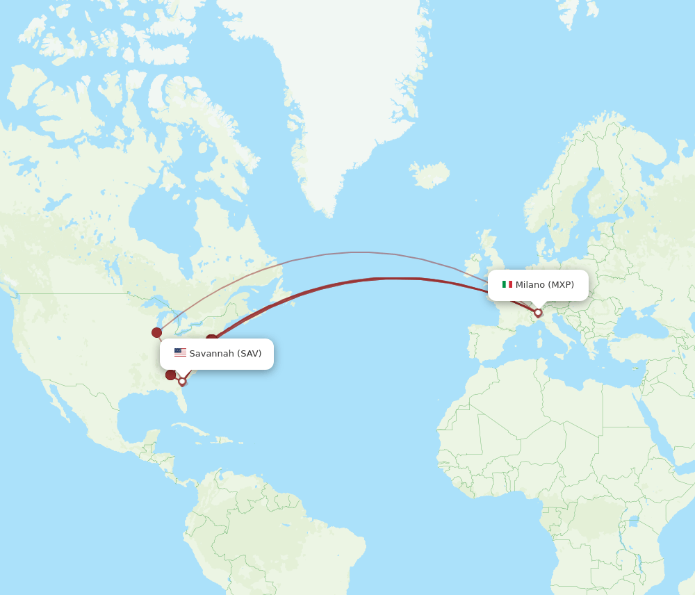 SAV-MXP flight routes