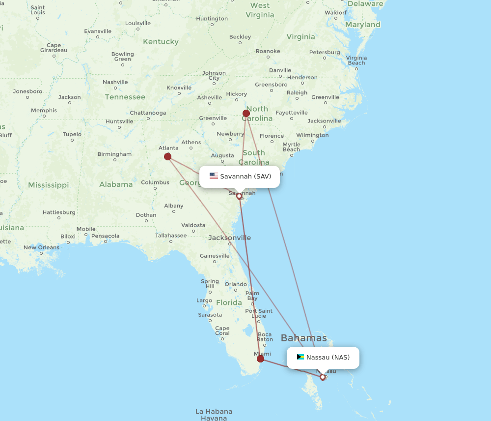 SAV-NAS flight routes