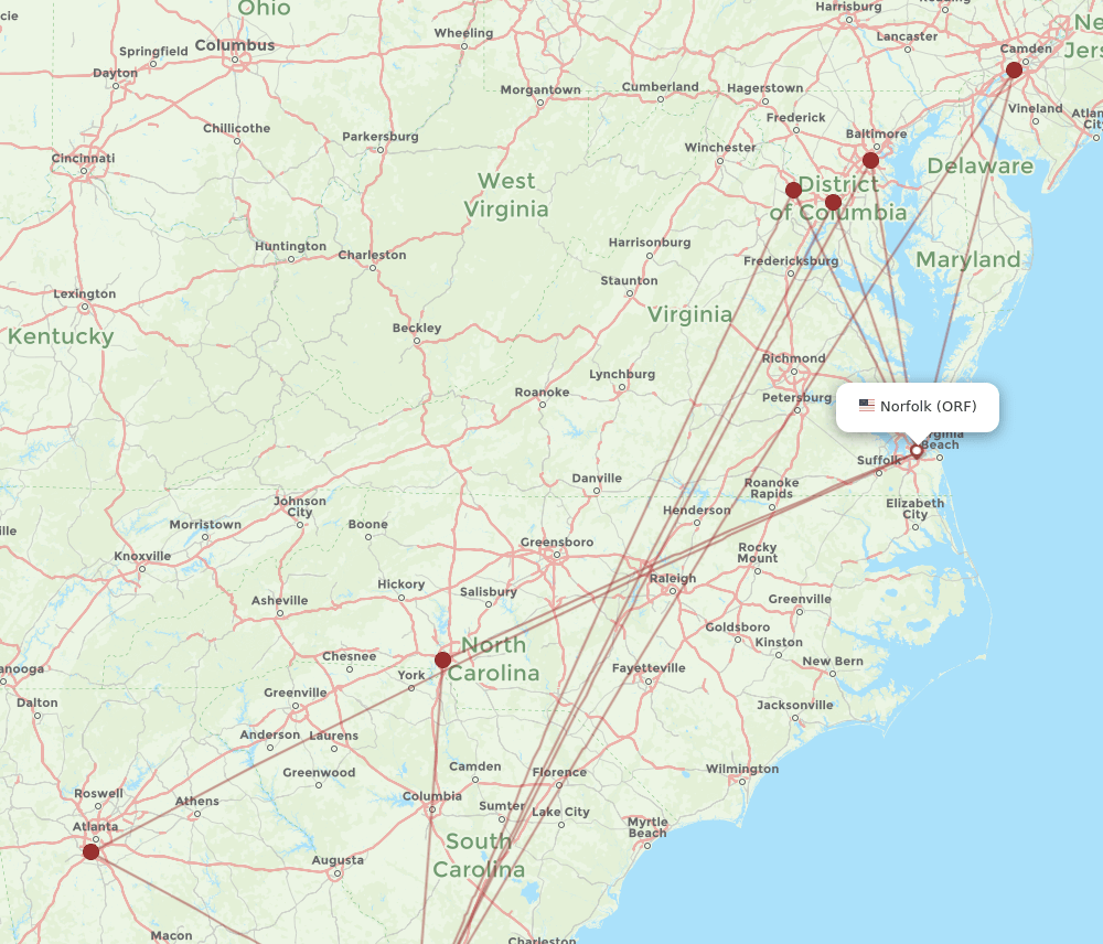 SAV-ORF flight routes