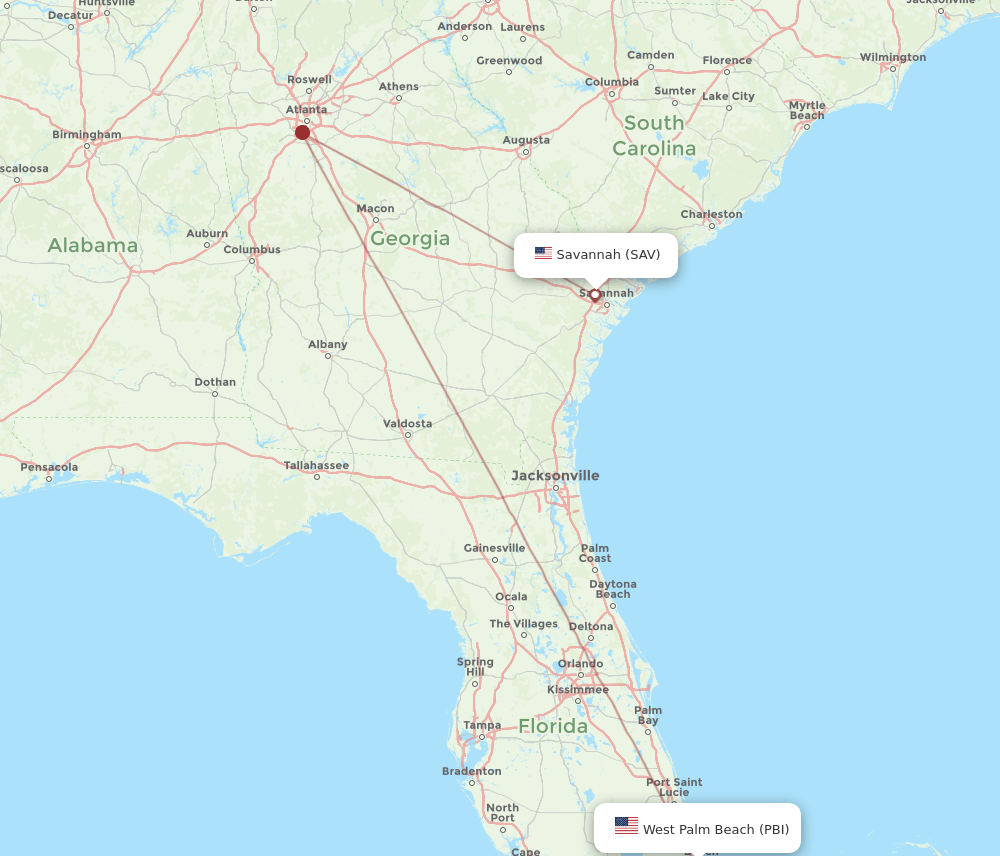 SAV-PBI flight routes