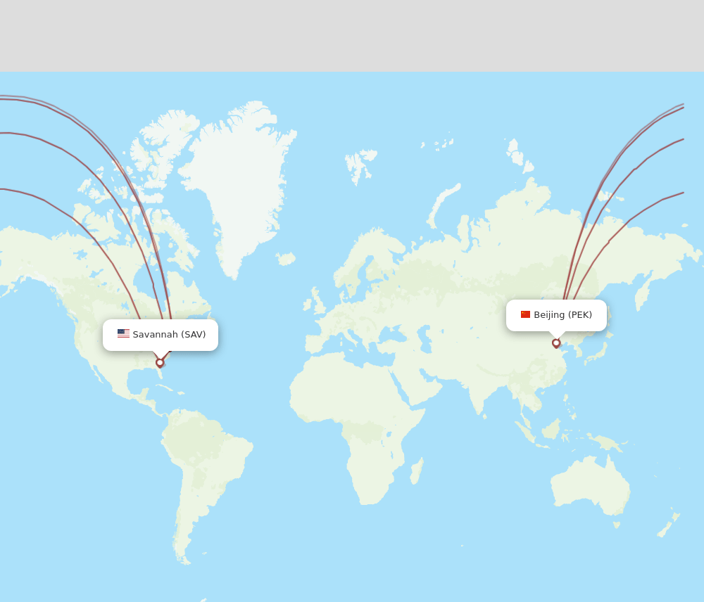 SAV to PEK flights and routes map