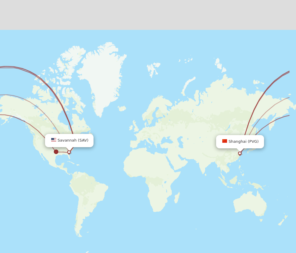SAV-PVG flight routes