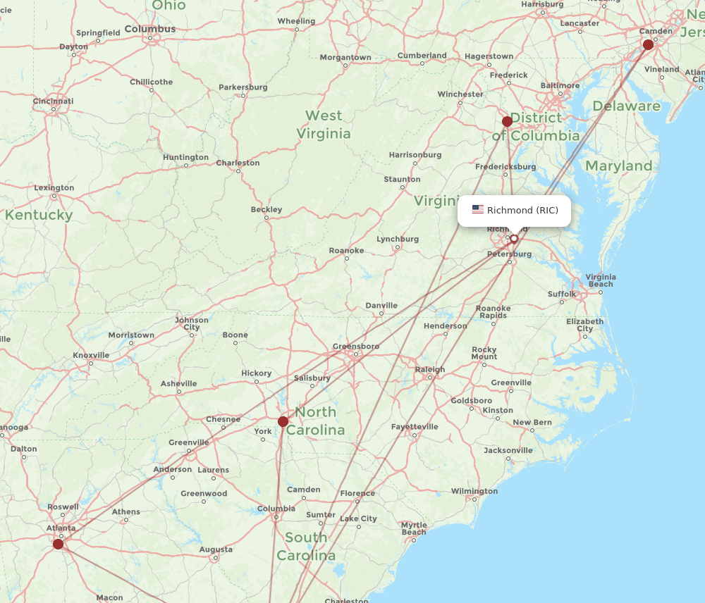 SAV-RIC flight routes