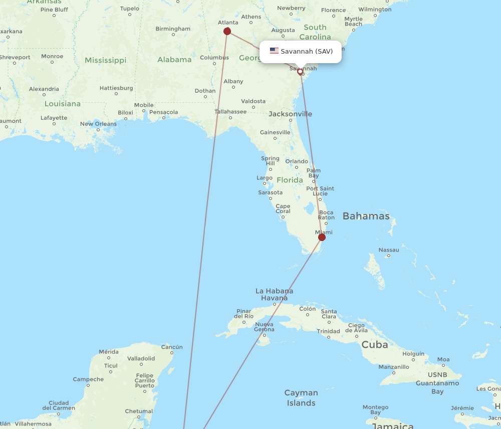 SAV-RTB flight routes