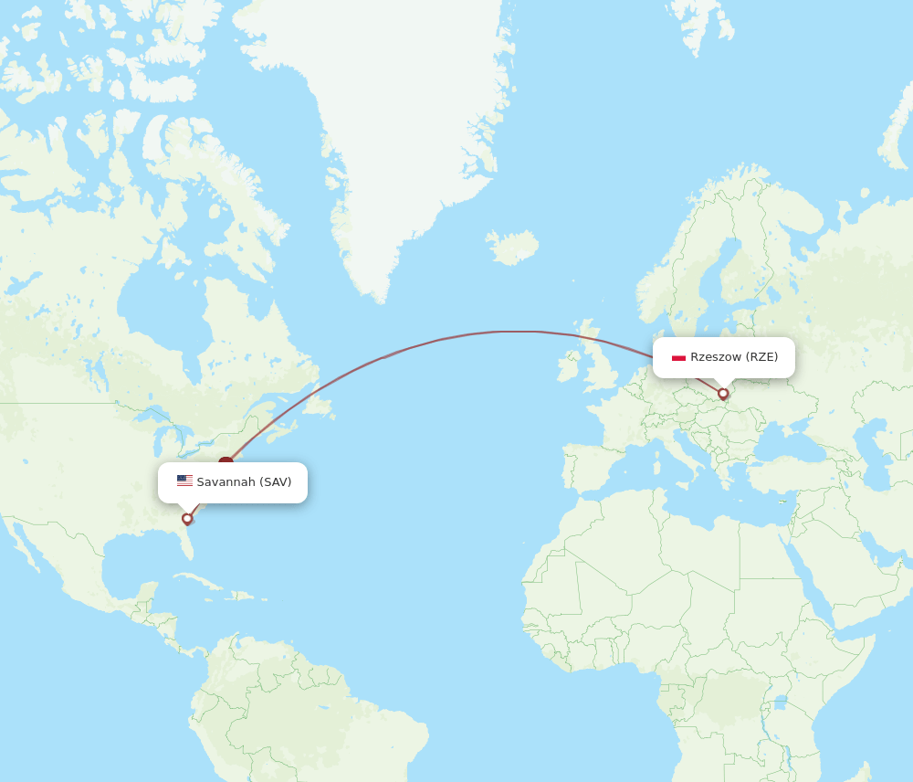 SAV-RZE flight routes