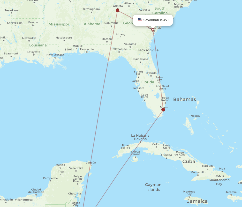 SAV-SAP flight routes