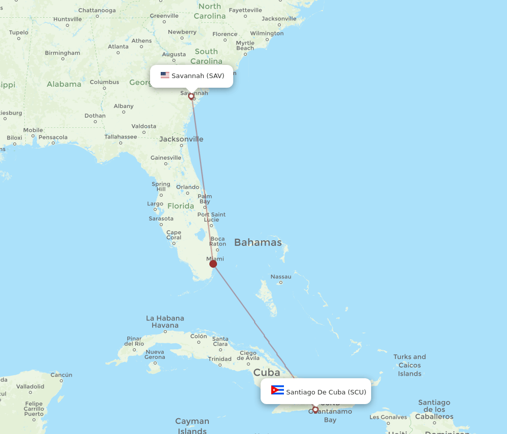 SCU to SAV flights and routes map