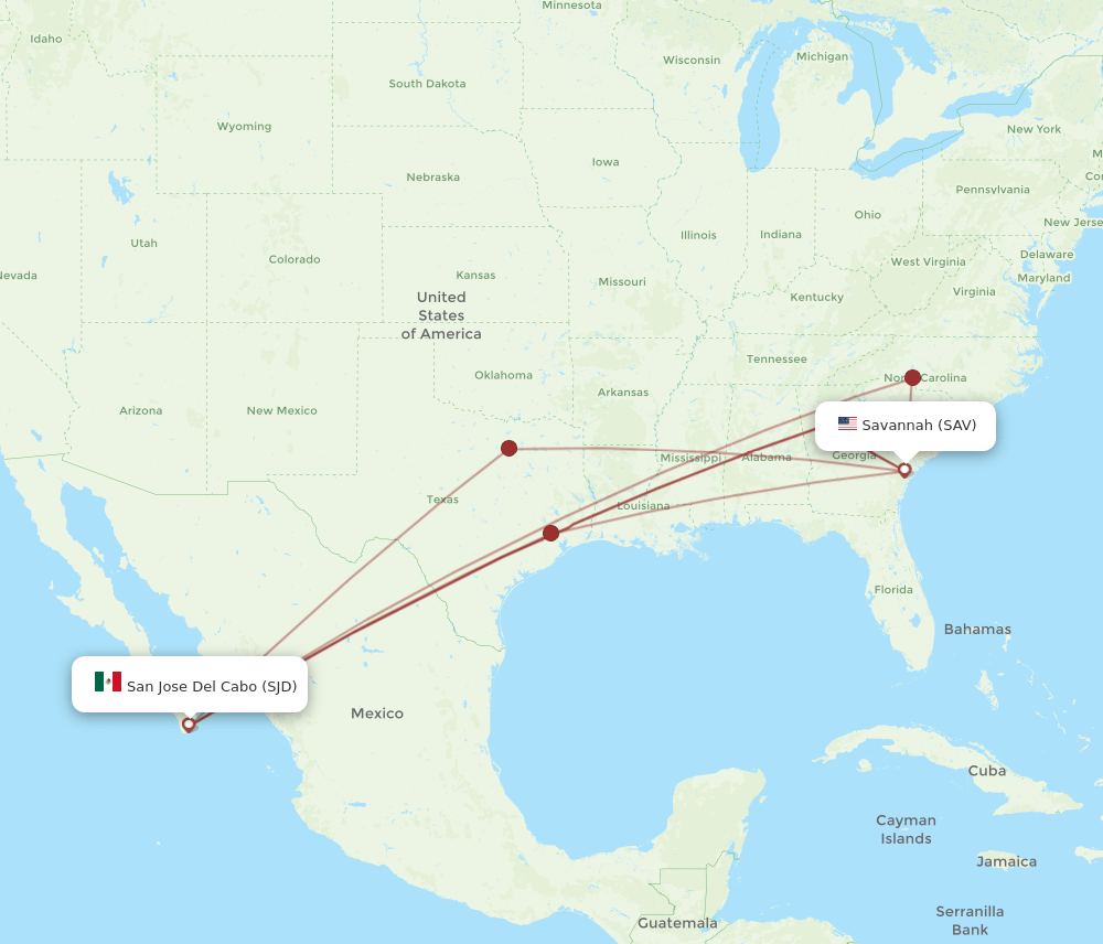 SAV-SJD flight routes