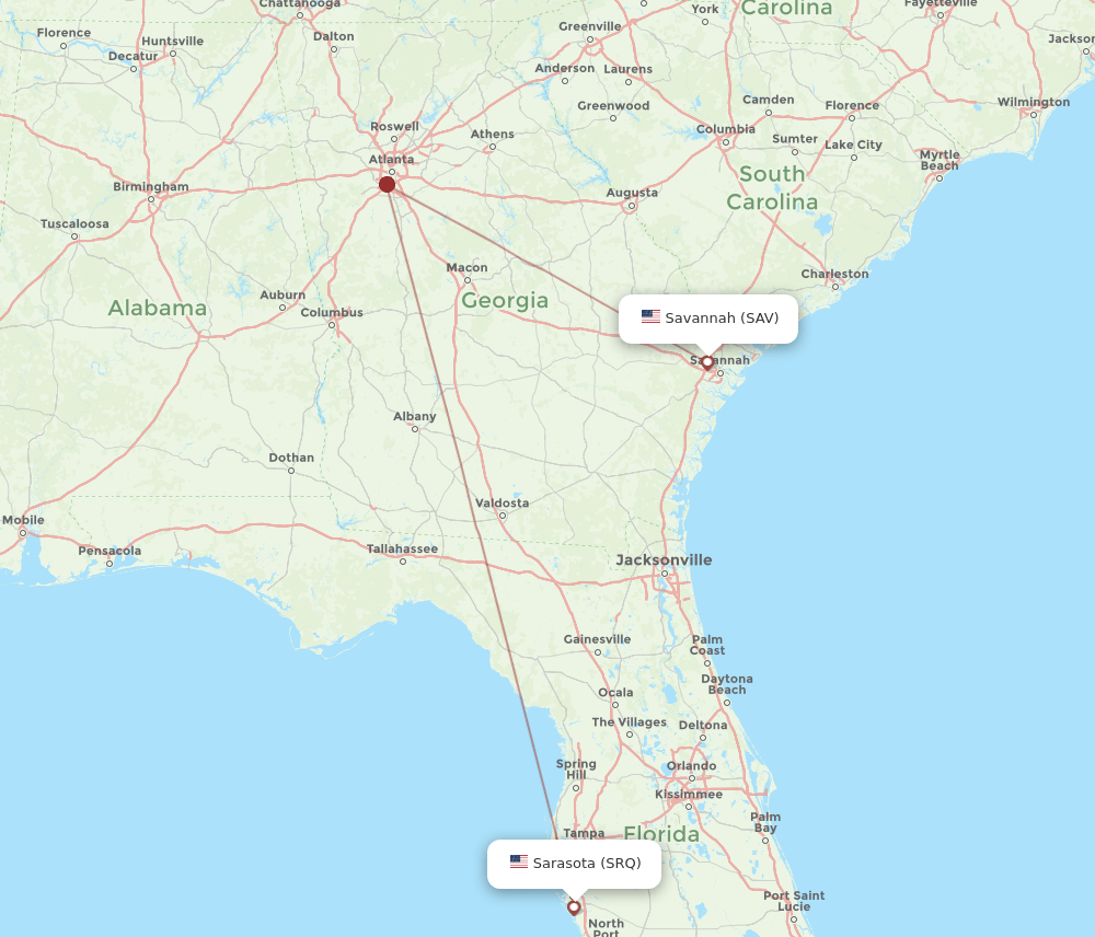 SAV-SRQ flight routes