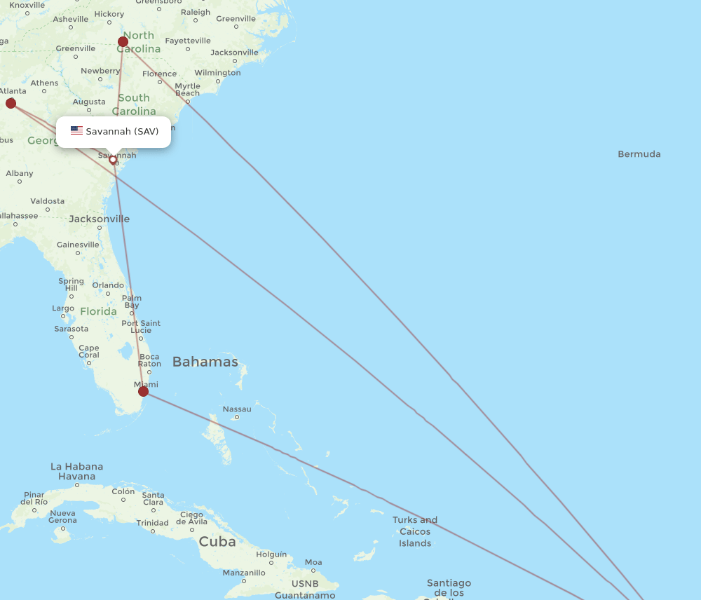 SAV to SXM flights and routes map