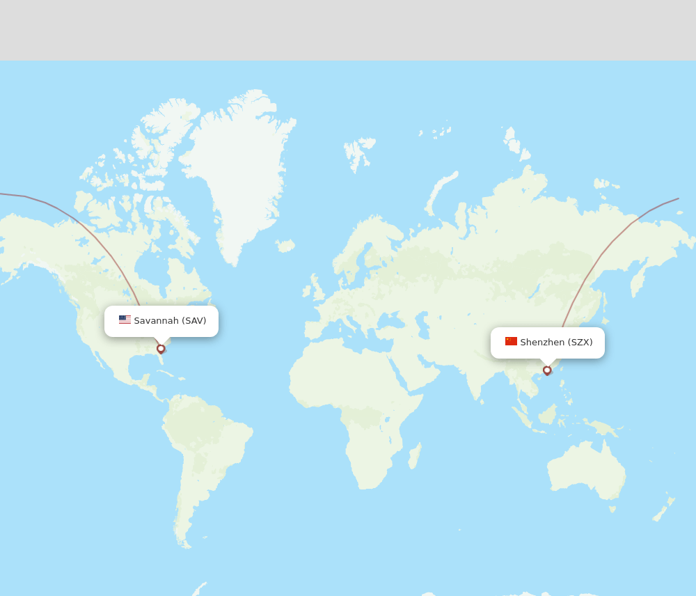 SAV to SZX flights and routes map