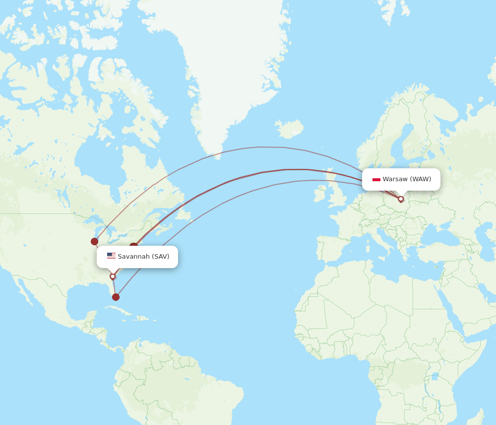 SAV-WAW flight routes