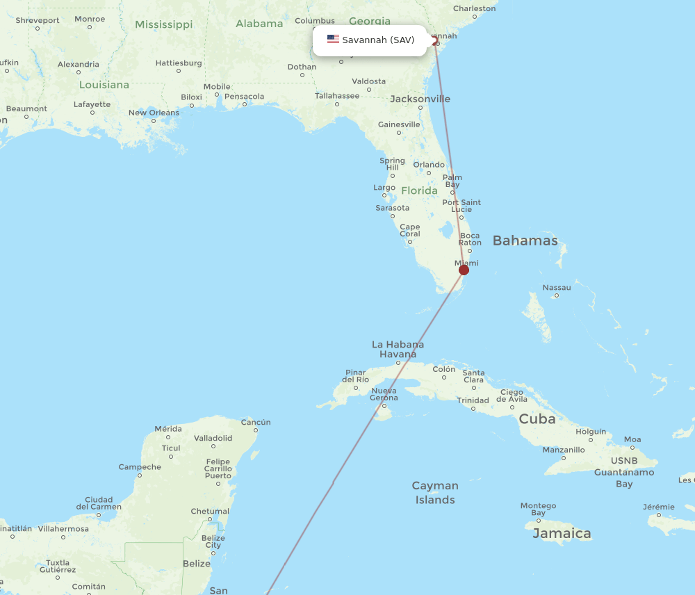 SAV-XPL flight routes