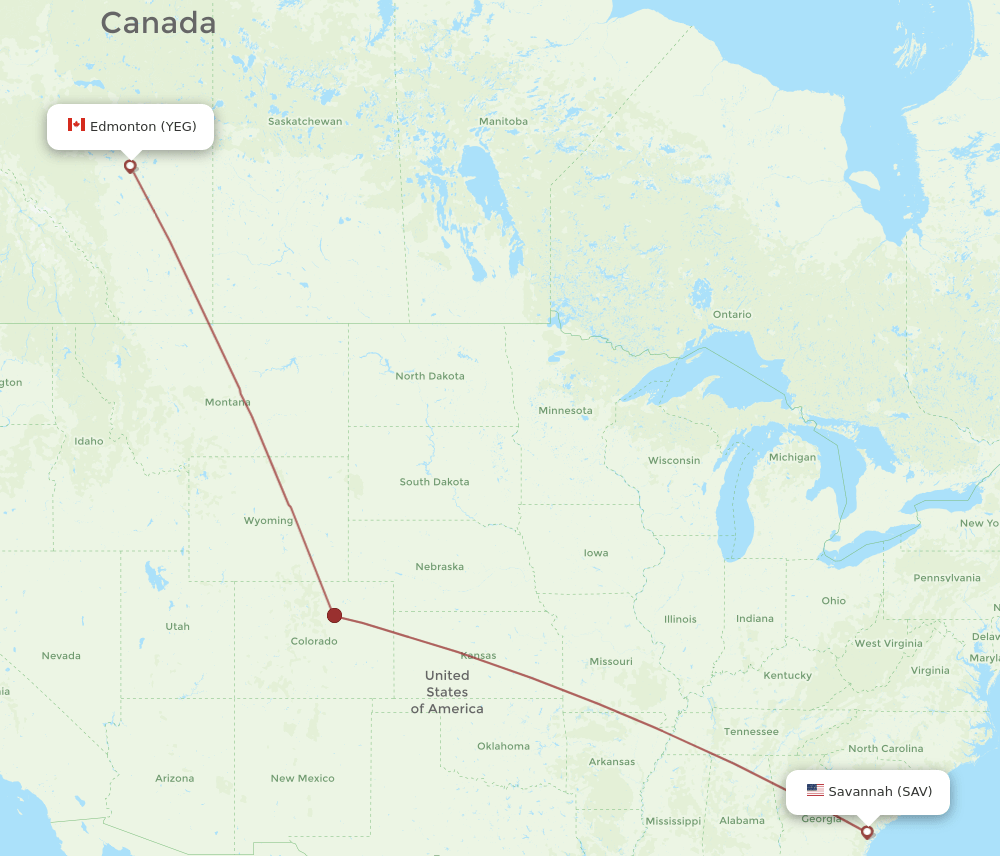SAV-YEG flight routes