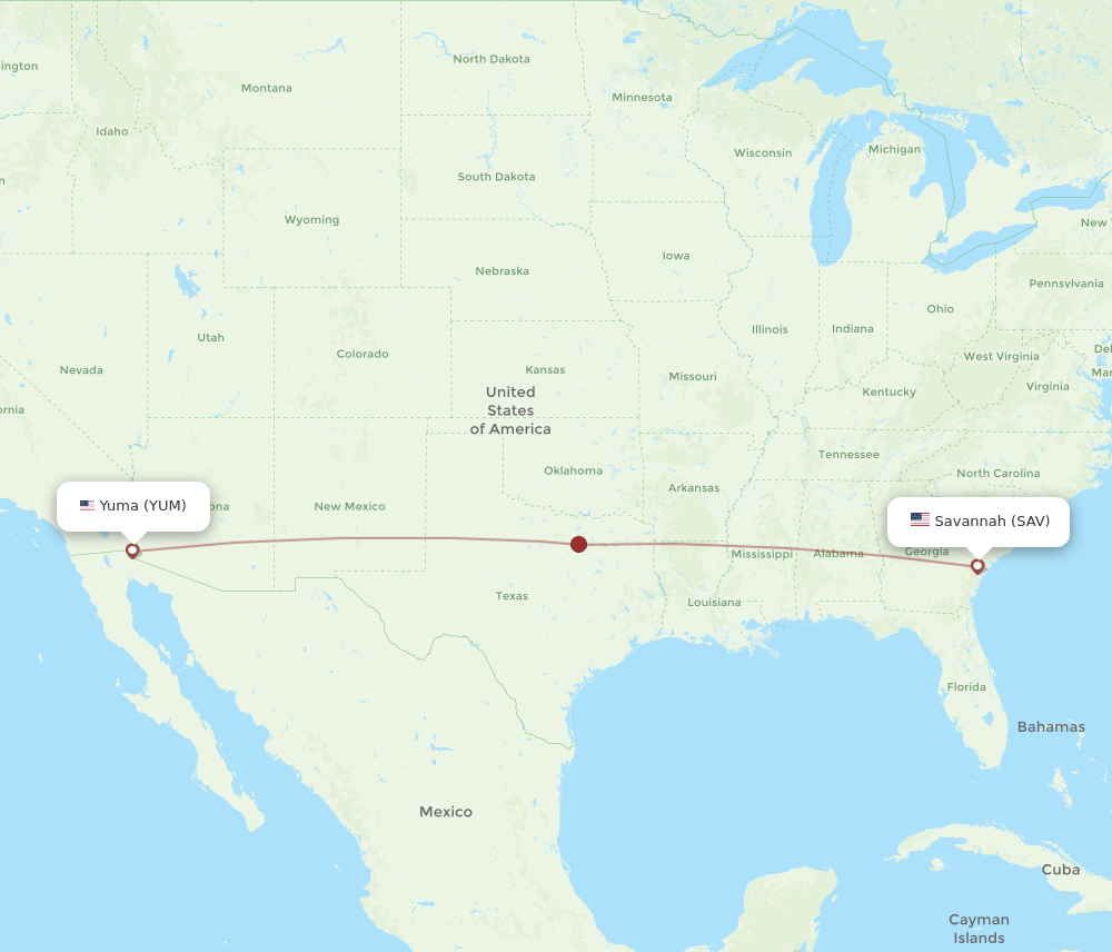 SAV to YUM flights and routes map