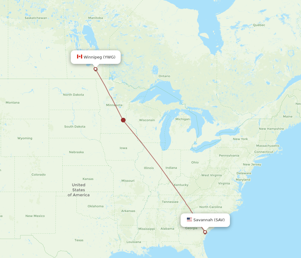 Winnipeg - Savannah route map and flight paths