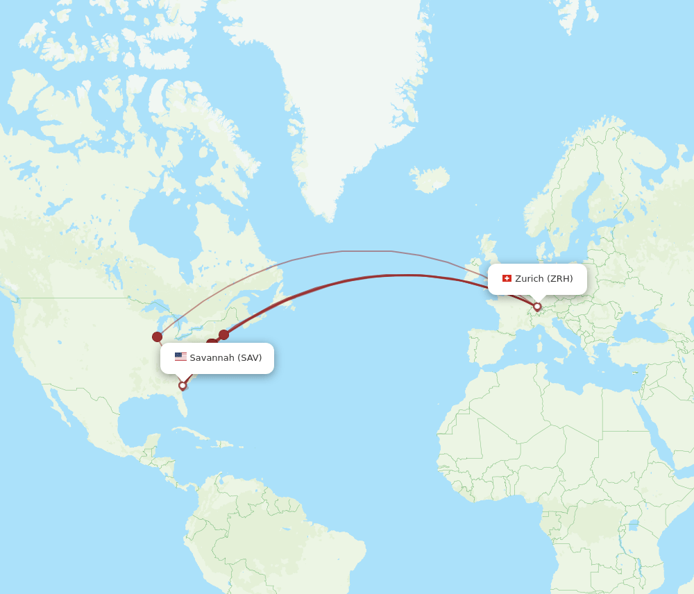 SAV-ZRH flight routes