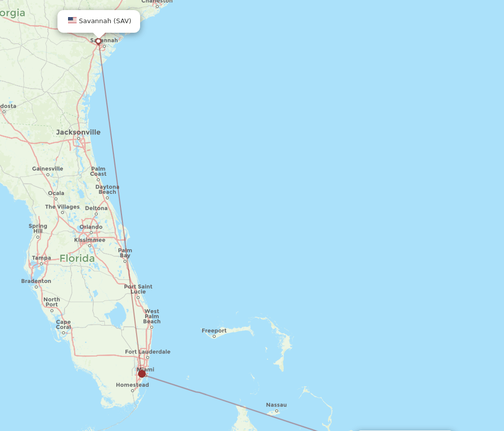San Salvador - Savannah route map and flight paths
