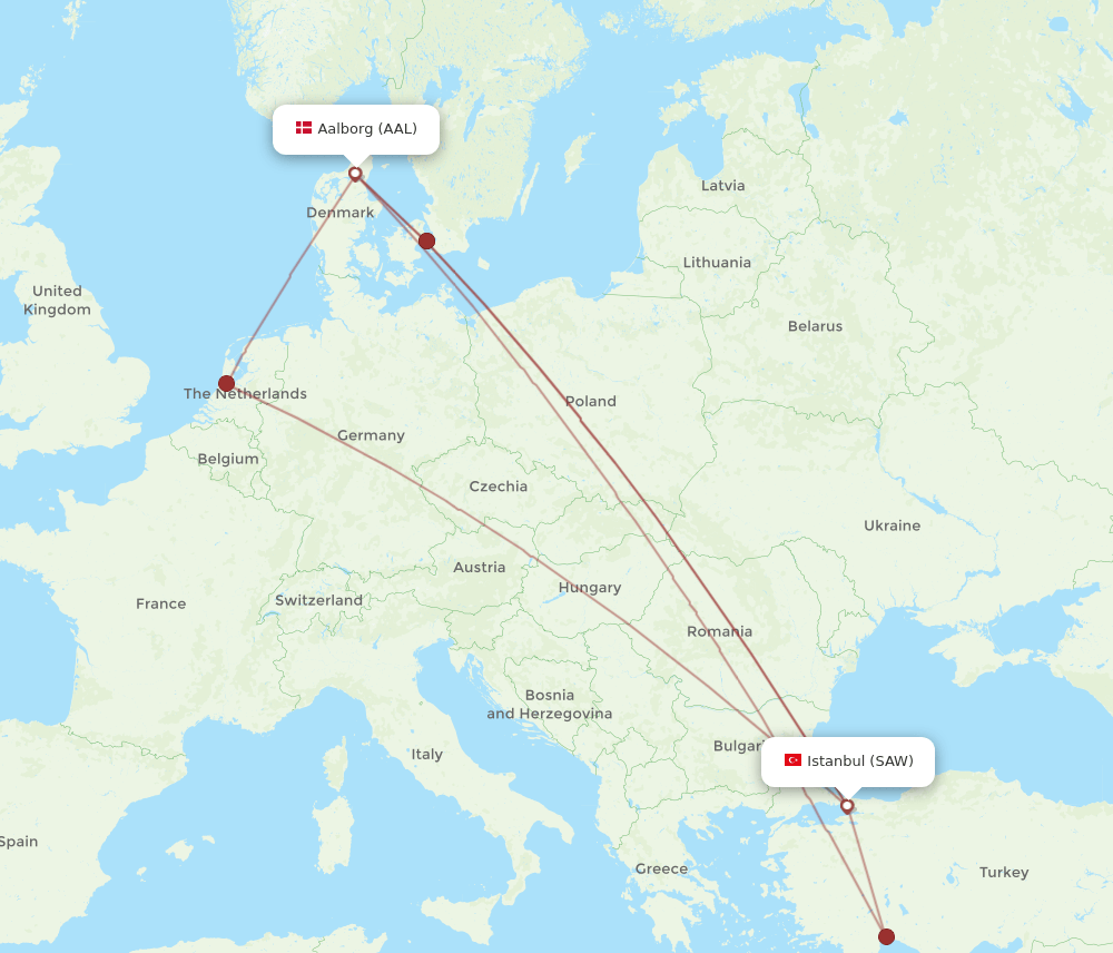 SAW-AAL flight routes