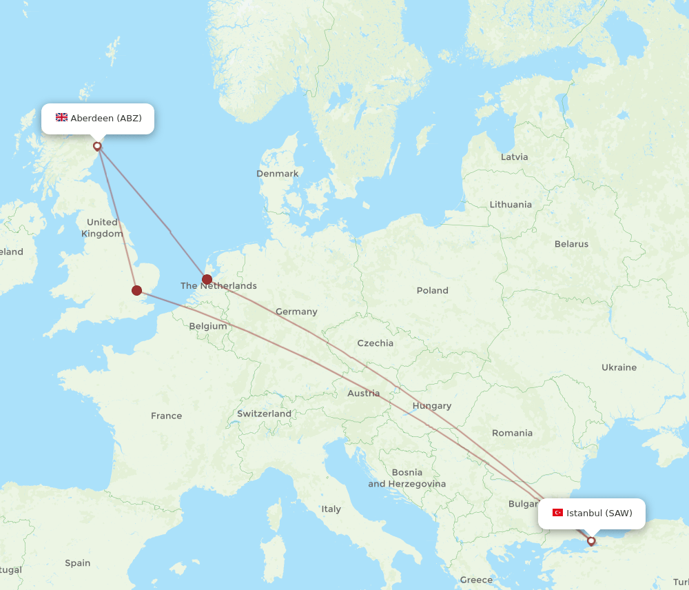 SAW to ABZ flights and routes map