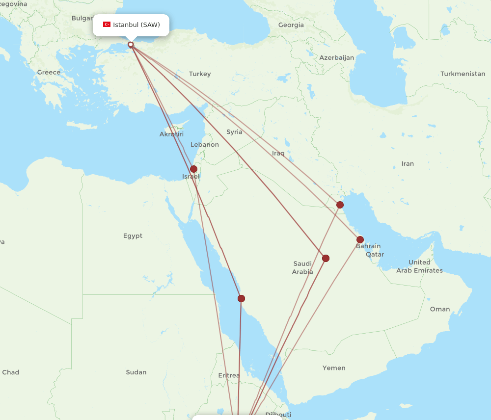 SAW-ADD flight routes