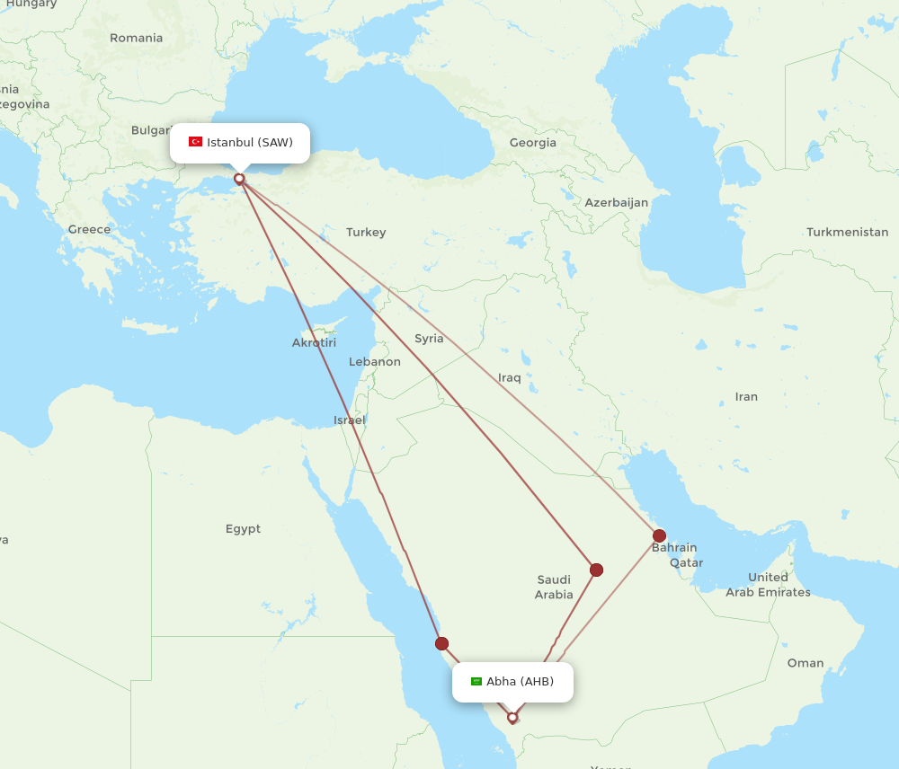 SAW to AHB flights and routes map