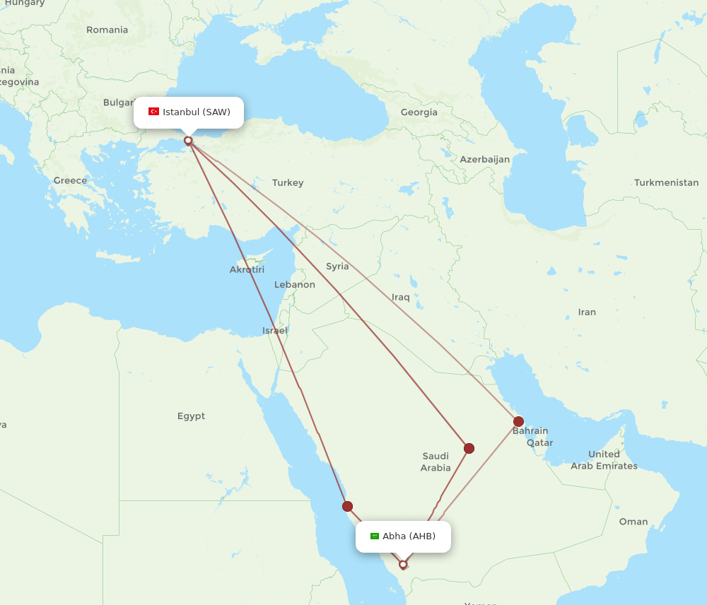 SAW to AHB flights and routes map