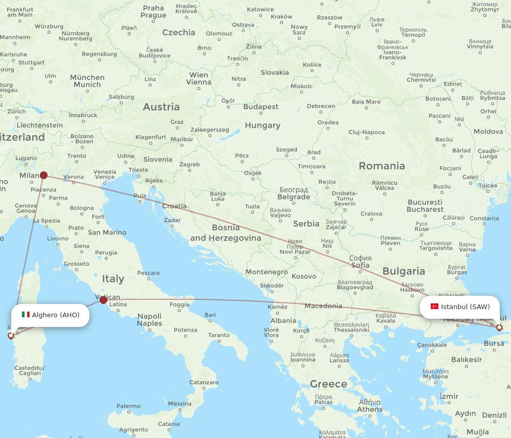 SAW-AHO flight routes