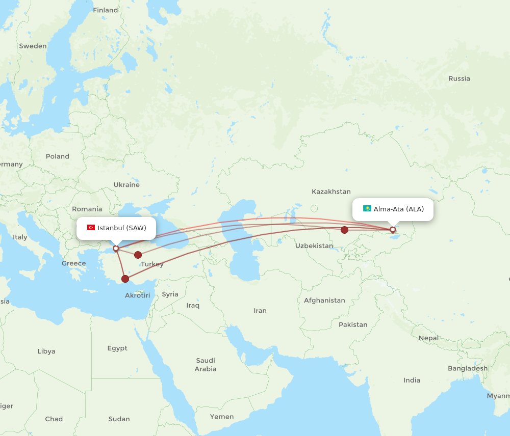 SAW-ALA flight routes