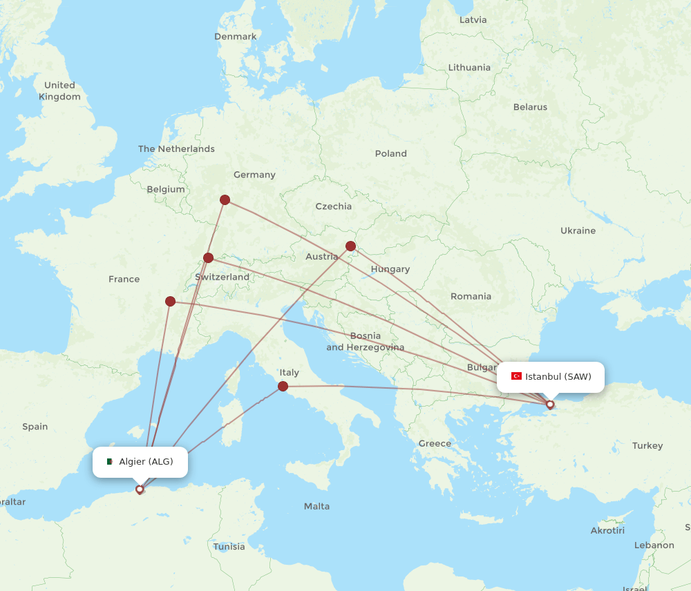 SAW to ALG flights and routes map