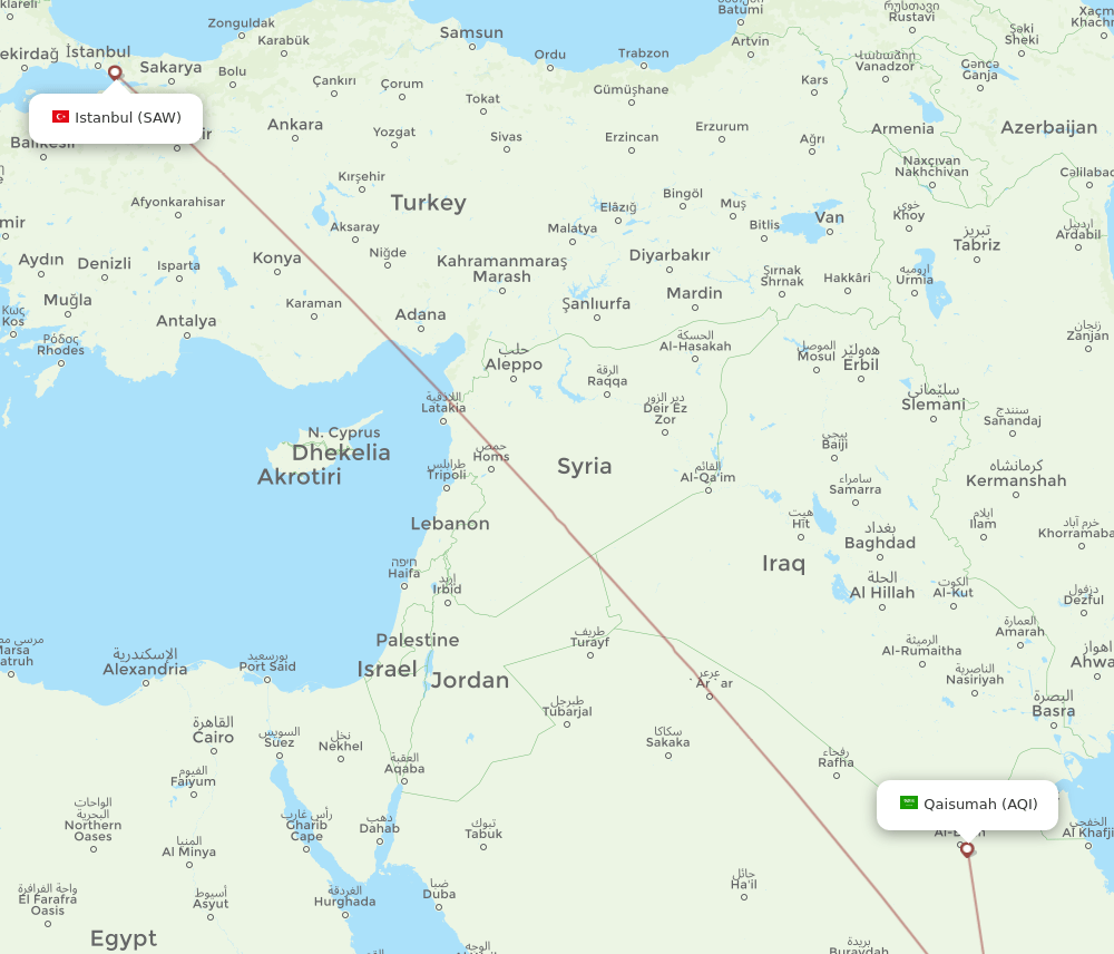 Istanbul - Qaisumah route map and flight paths