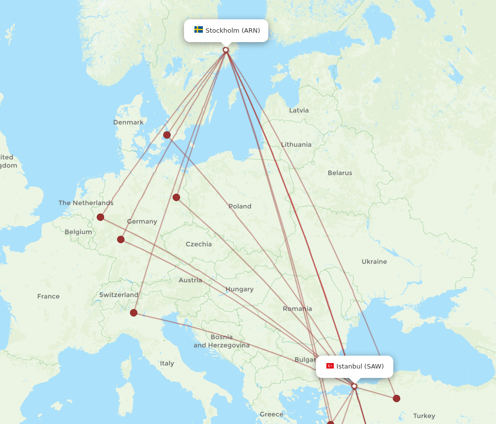 SAW to ARN flights and routes map