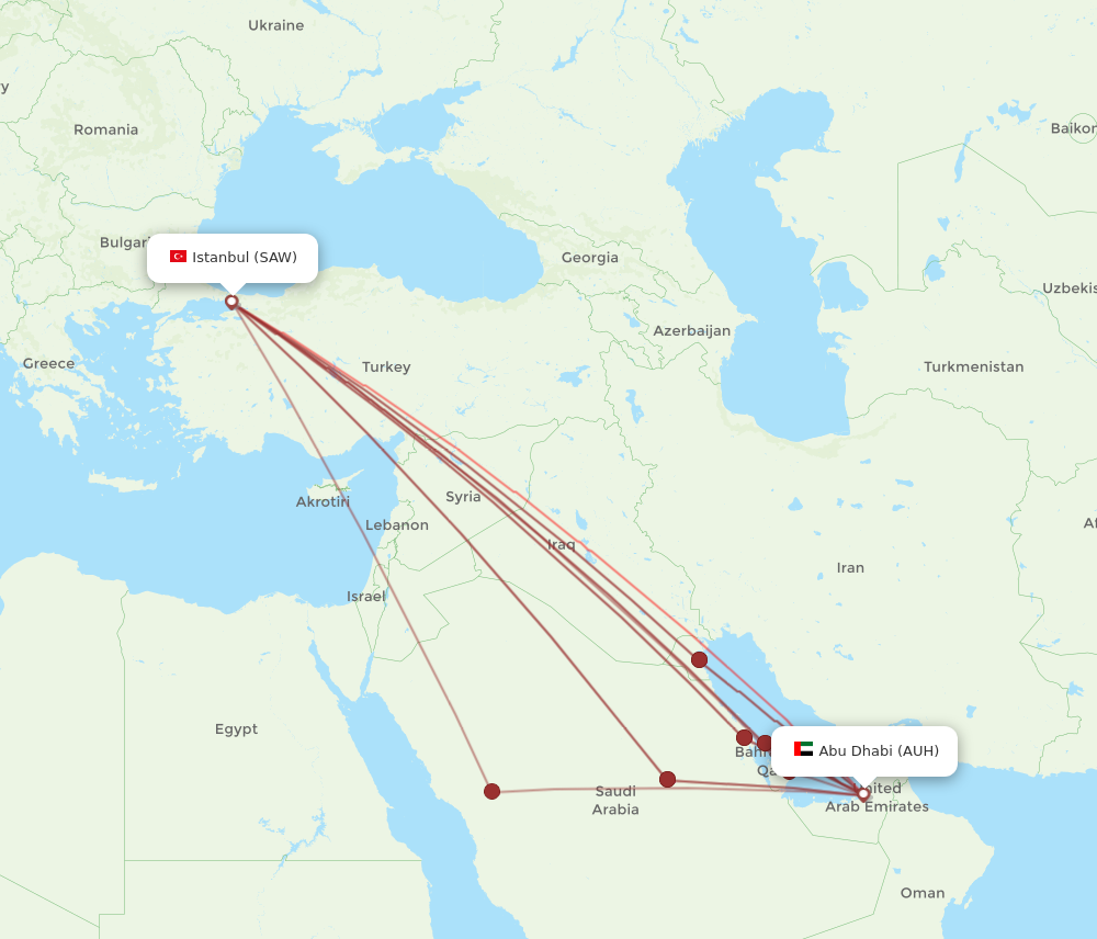 SAW to AUH flights and routes map