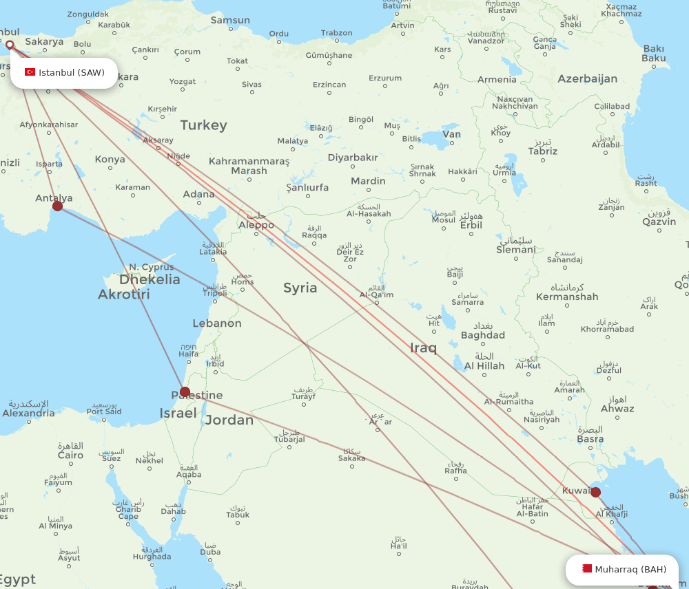 SAW-BAH flight routes