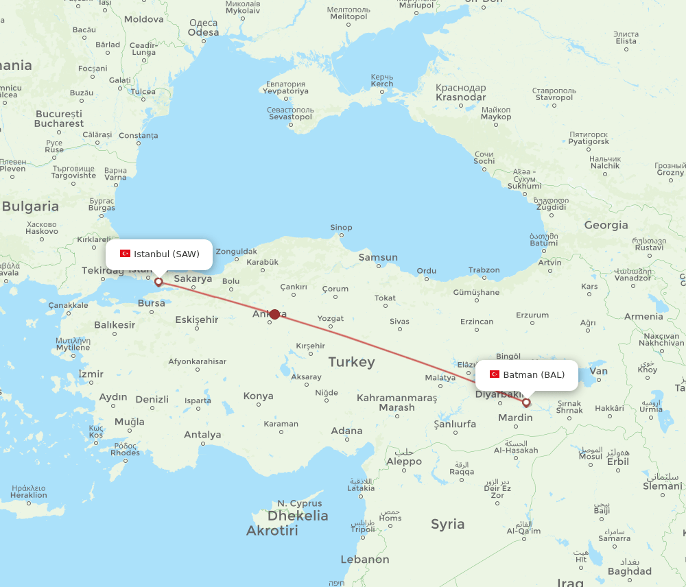 SAW to BAL flights and routes map