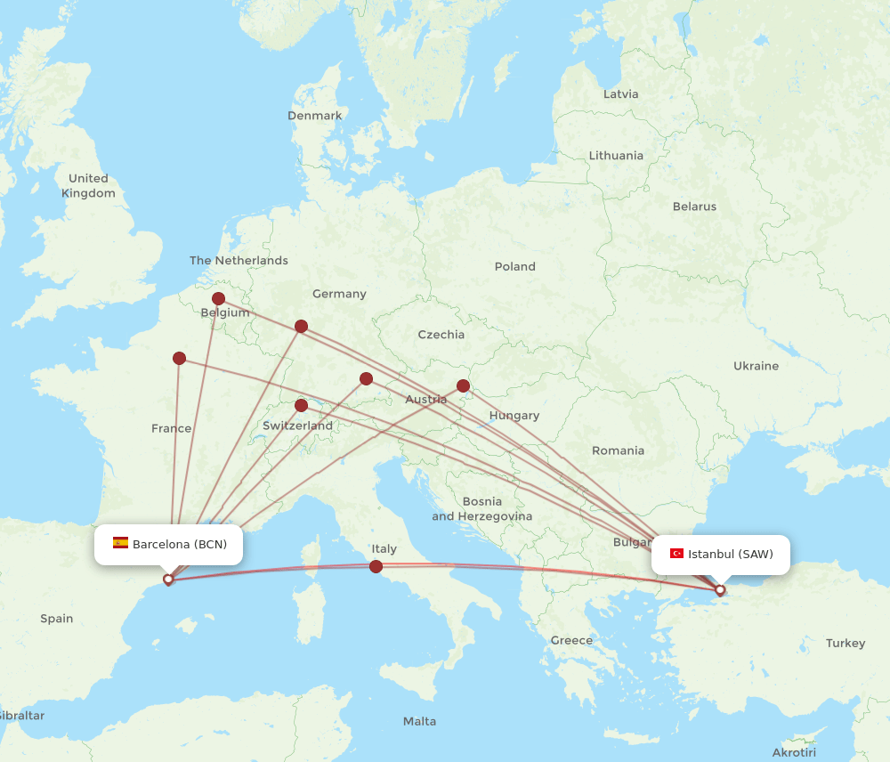 SAW-BCN flight routes
