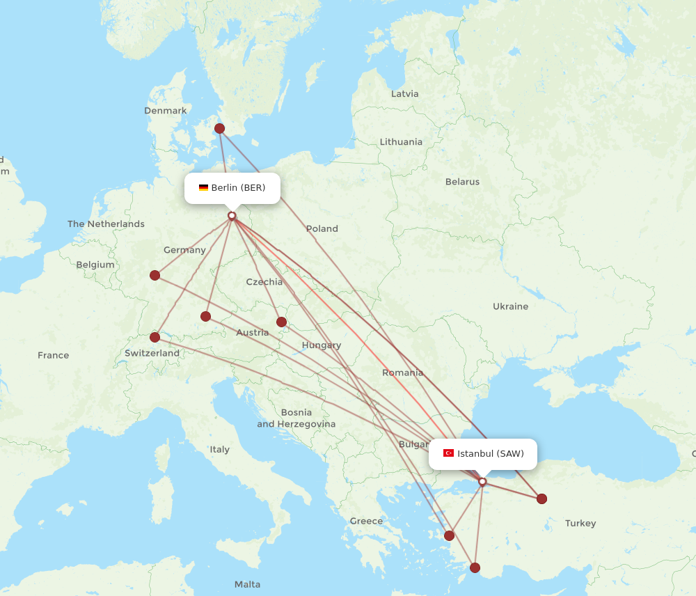 SAW to BER flights and routes map