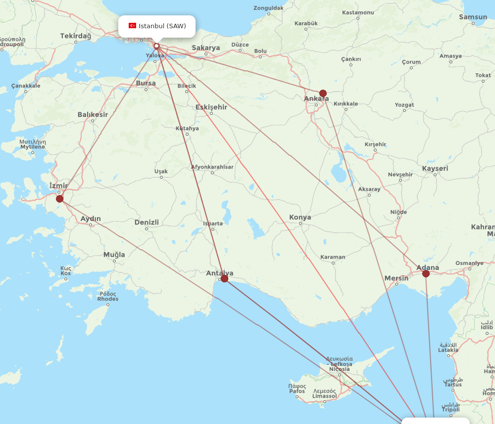 SAW-BEY flight routes