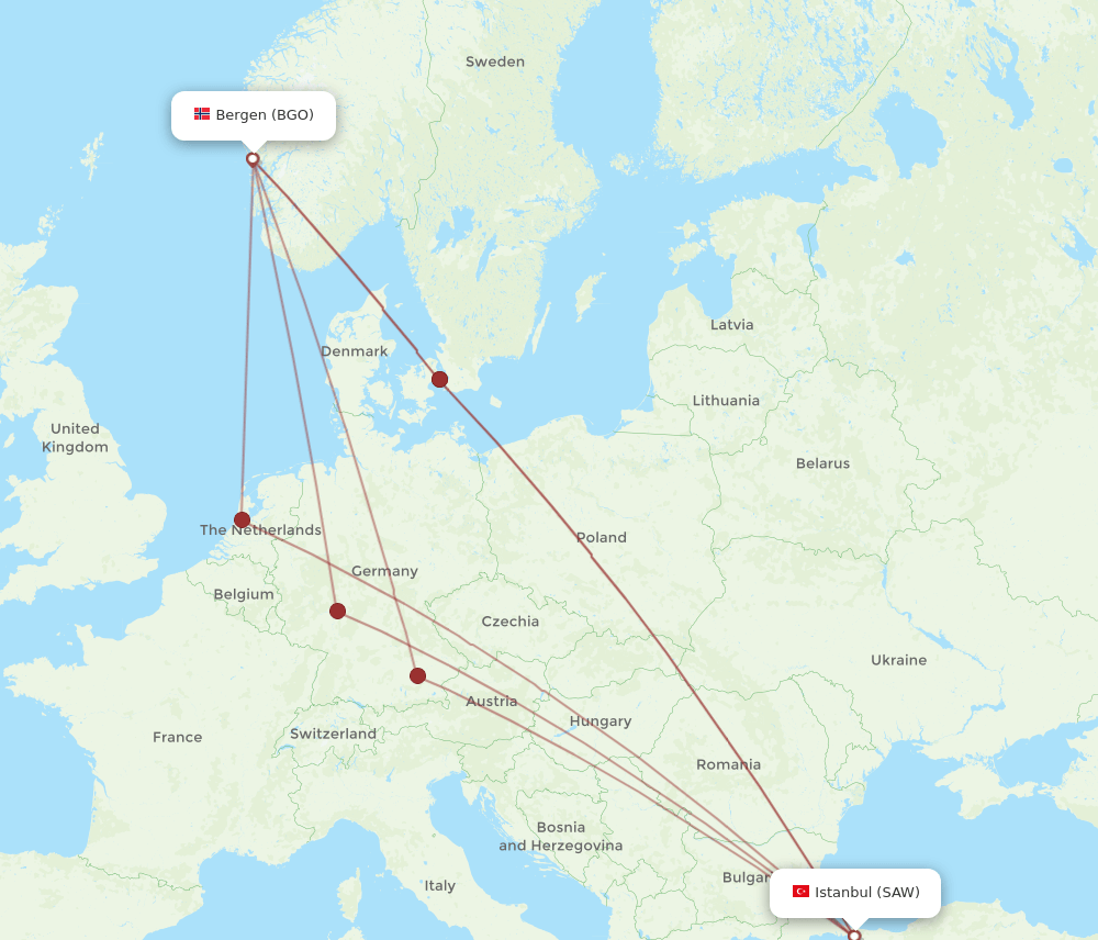 SAW-BGO flight routes