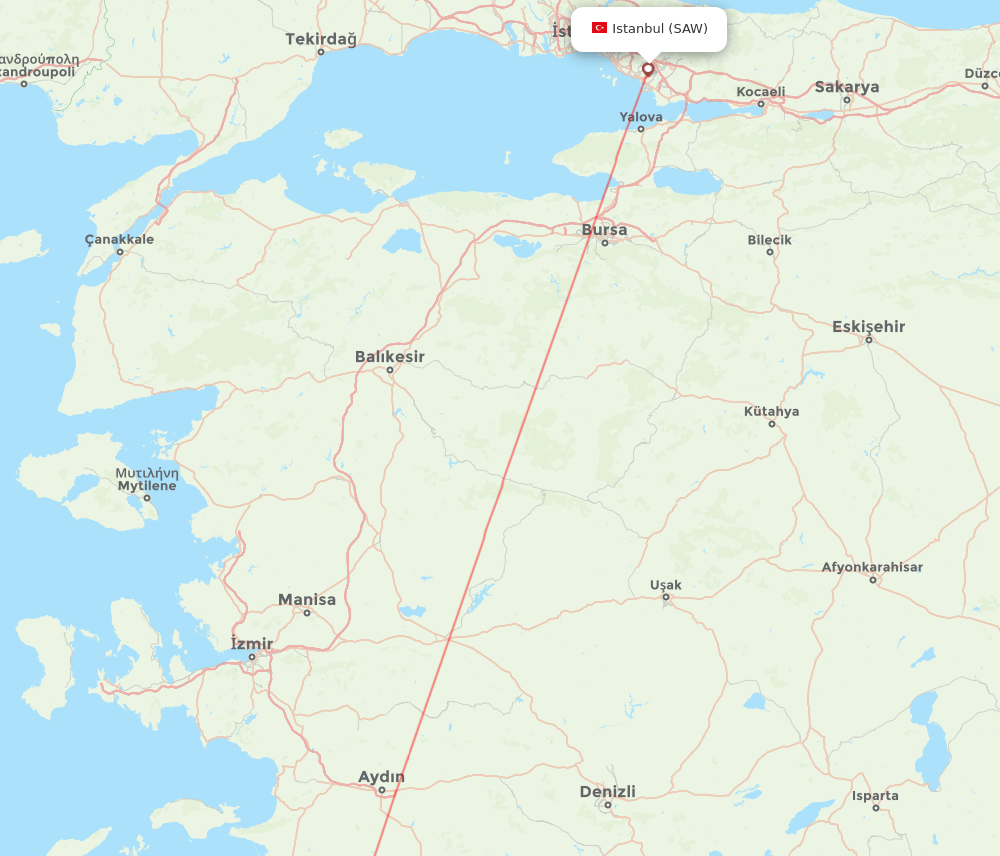 Istanbul - Bodrum route map and flight paths