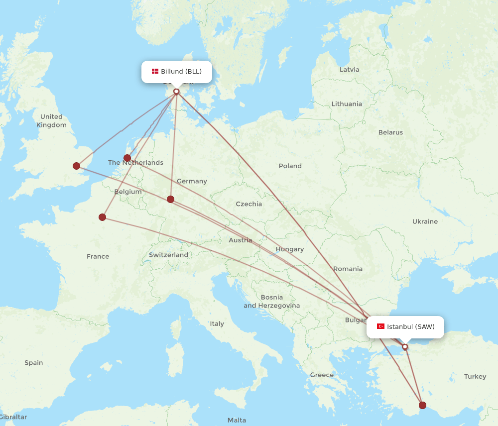 SAW-BLL flight routes