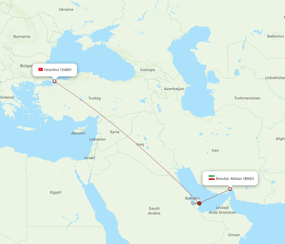 Istanbul - Bandar Abbas route map and flight paths