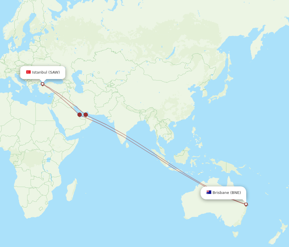 SAW-BNE flight routes