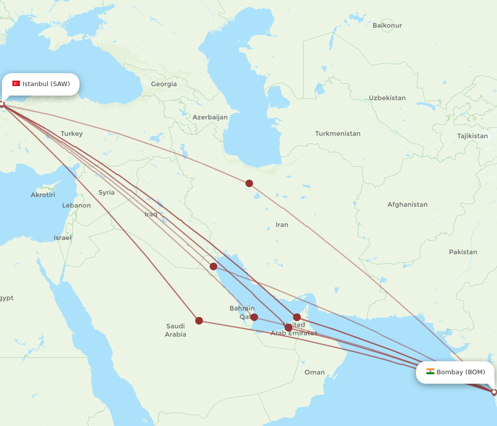 SAW-BOM flight routes