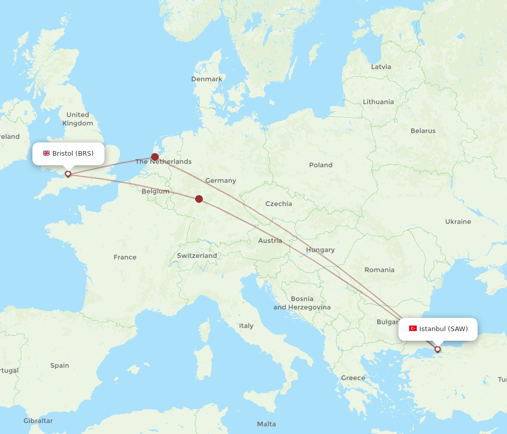 SAW to BRS flights and routes map