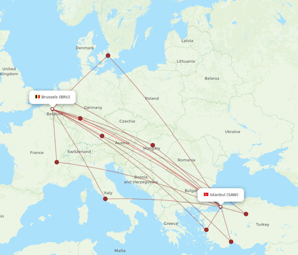SAW-BRU flight routes